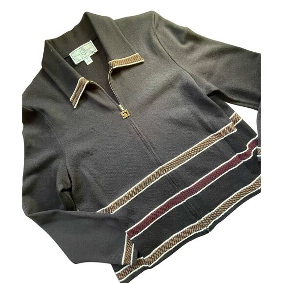 St. John Sport by Marie Gray Brown Striped Front Zip Jacket Size Small - Picture 1 of 3